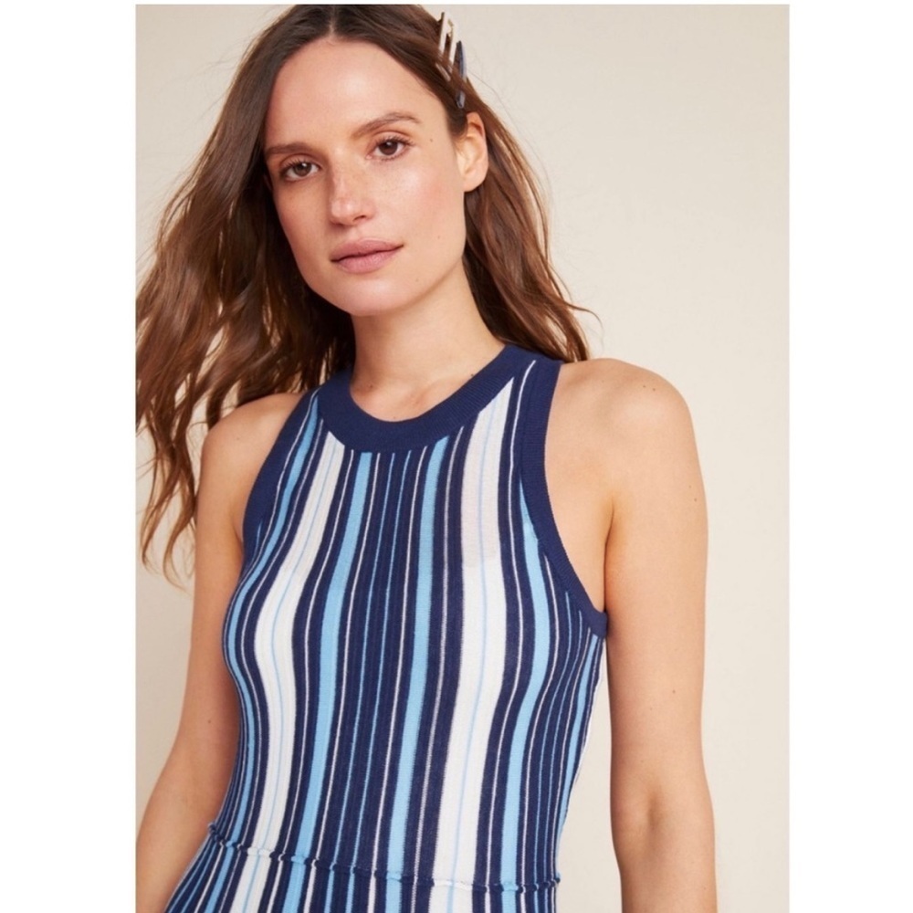 Anthropologie Maeve Lisanne Knit Maxi Dress Blue White Vertical Stripe Size S - Picture 5 of 14